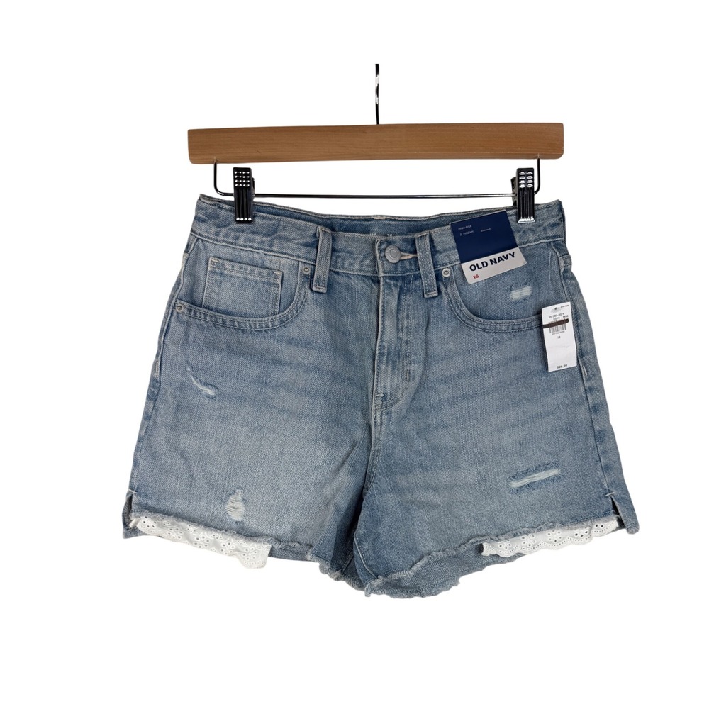 New Old Navy Built In Tough High Rise‎ Adjustable Waist Jean Shorts size 16 Blue